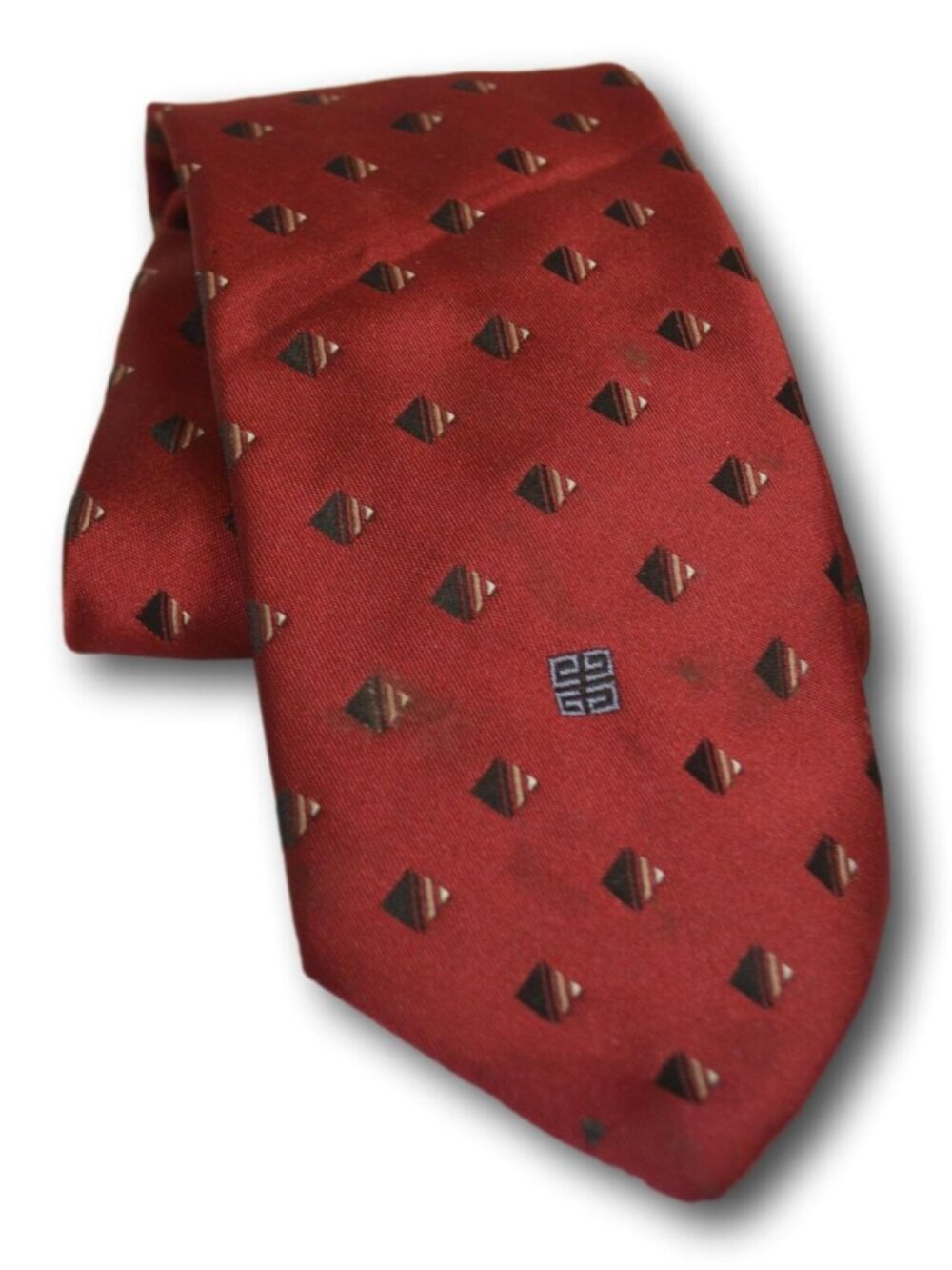 Vintage Classic Givenchy Monsieur Red Silk Tie Geometric Pattern Made in USA